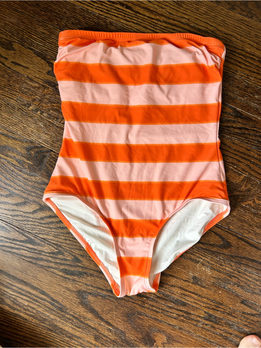 Striped Orange & Pink Strapless One-Piece Swimsuit